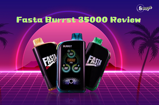 Fasta Burrrst Fizz Series vape lineup featuring six unique flavors: Grape Soda, Matcha Frappuccino, Lime Sparkle Soda, Juicy Peach Soda, Fckuing Fab, Meta Moon, and Lime Cucumber.